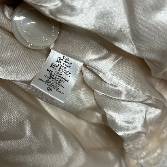 NWOT Dennis Basso Soft Faux Fur & Velvet Ivory Coat | Medium - Picture 9 of 14